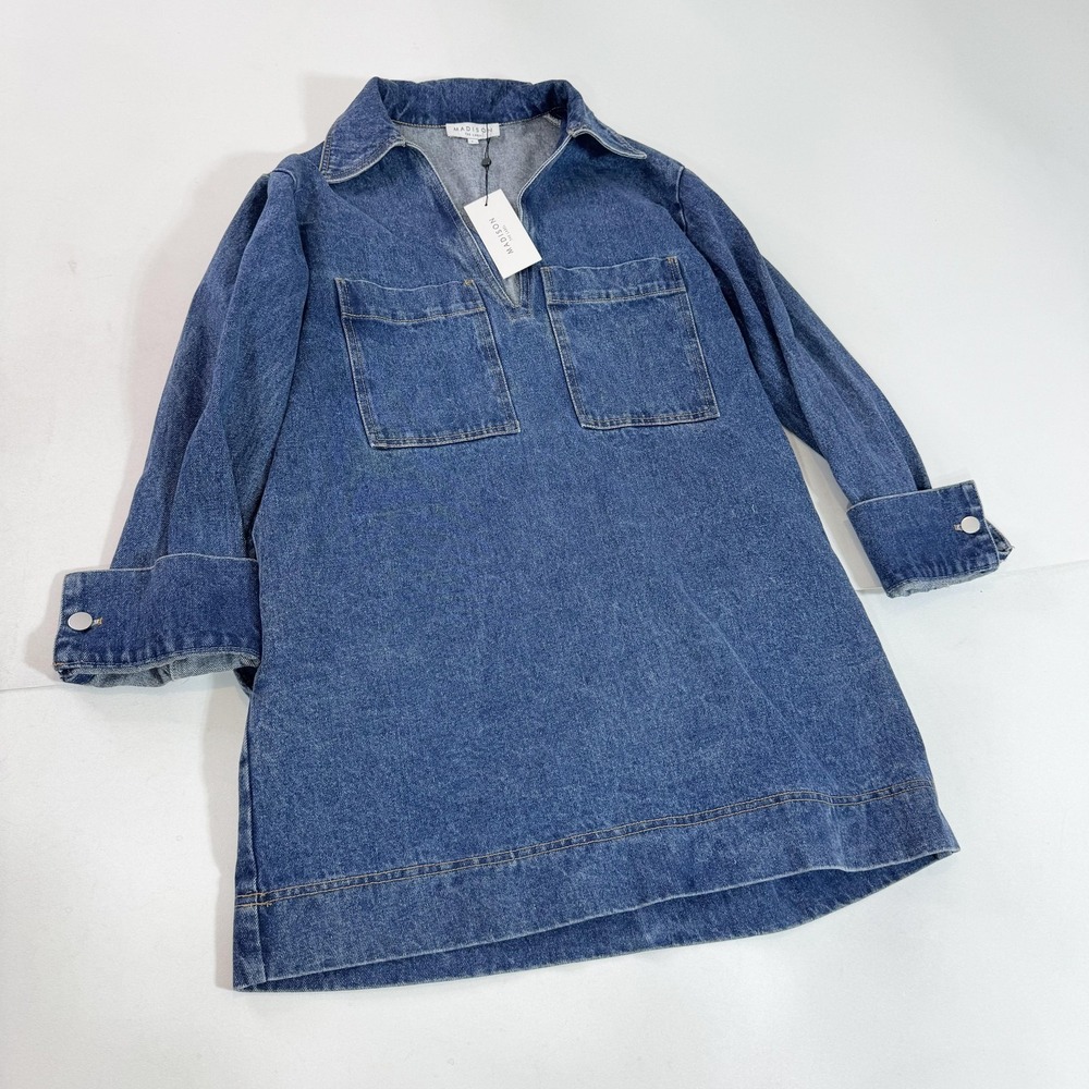 Madison The Label Dress Womens Large Blue Denim Shirt Long Sleeve Collared